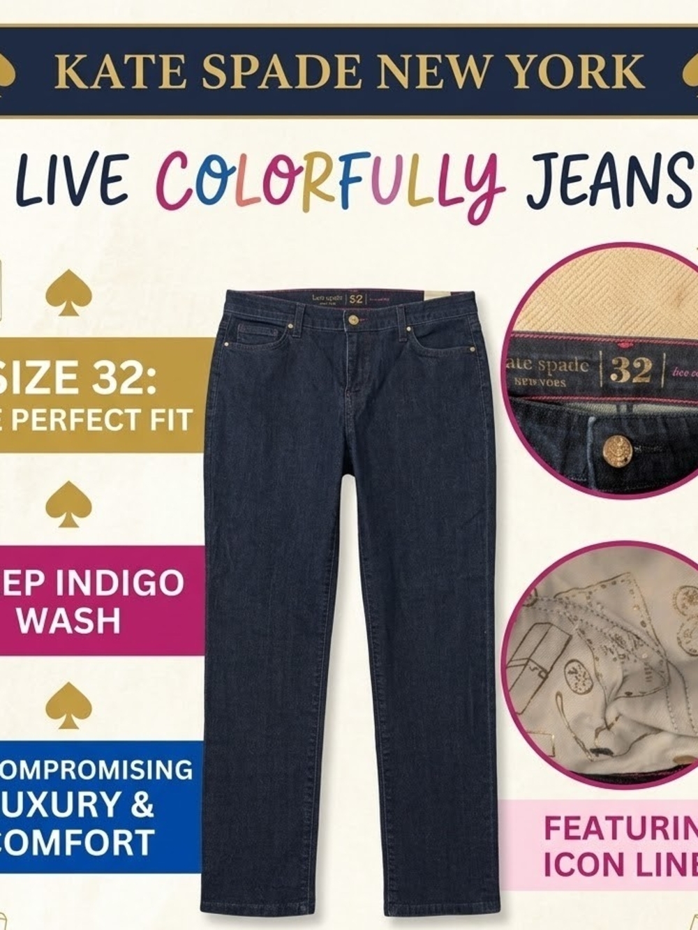 Kate Spade Live Colorfully Deep Indigo Wash Women’s Jeans - Size 32